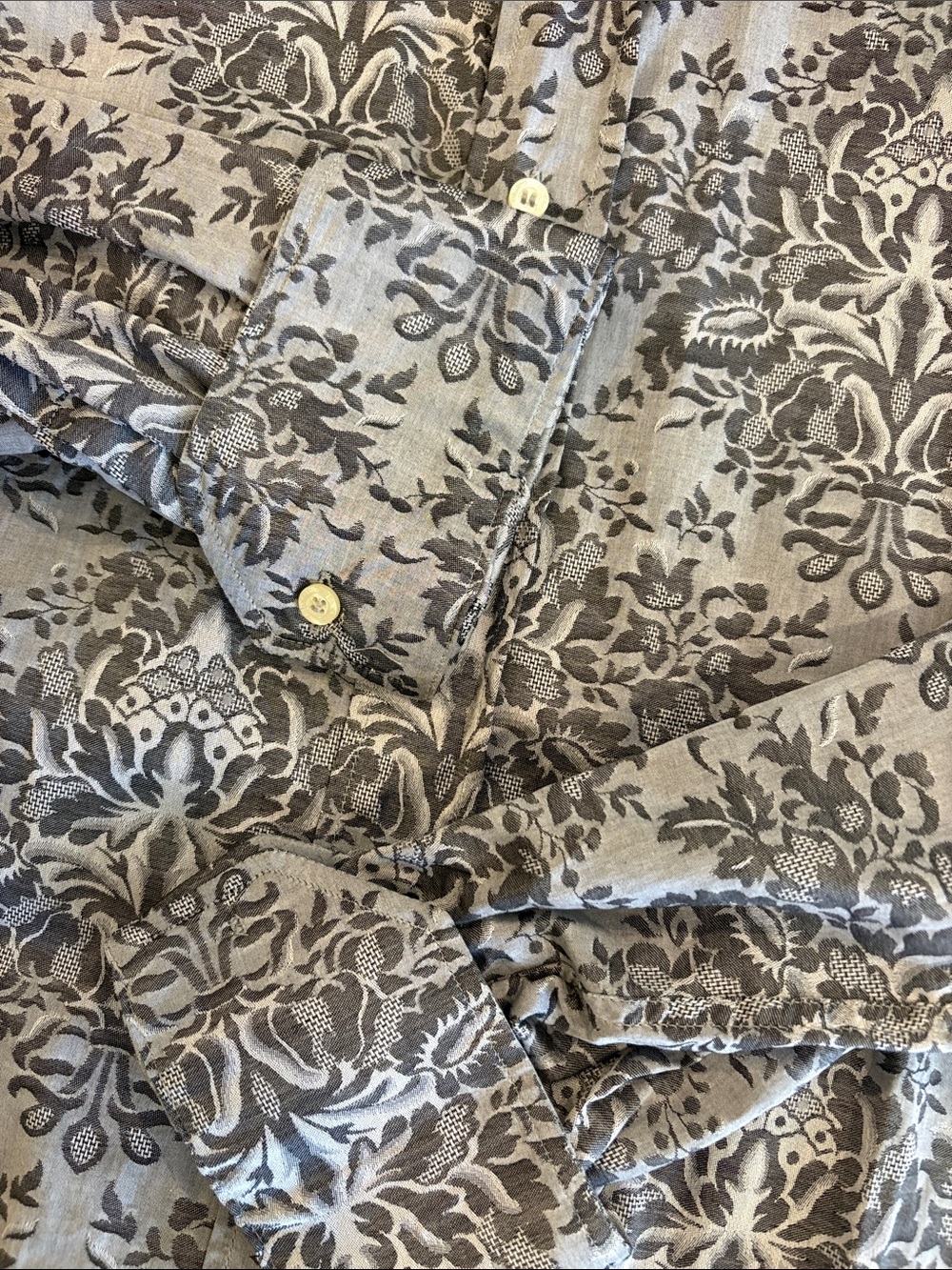 Etro Milano Made in Italy Gray Damask Paisley Cotton Dress Shirt Men’s 39 Small - Picture 2 of 4